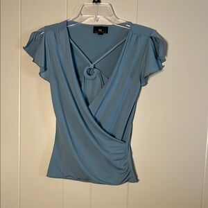 Byer California Blue Asymmetrical Flutter Sleeve Blouse